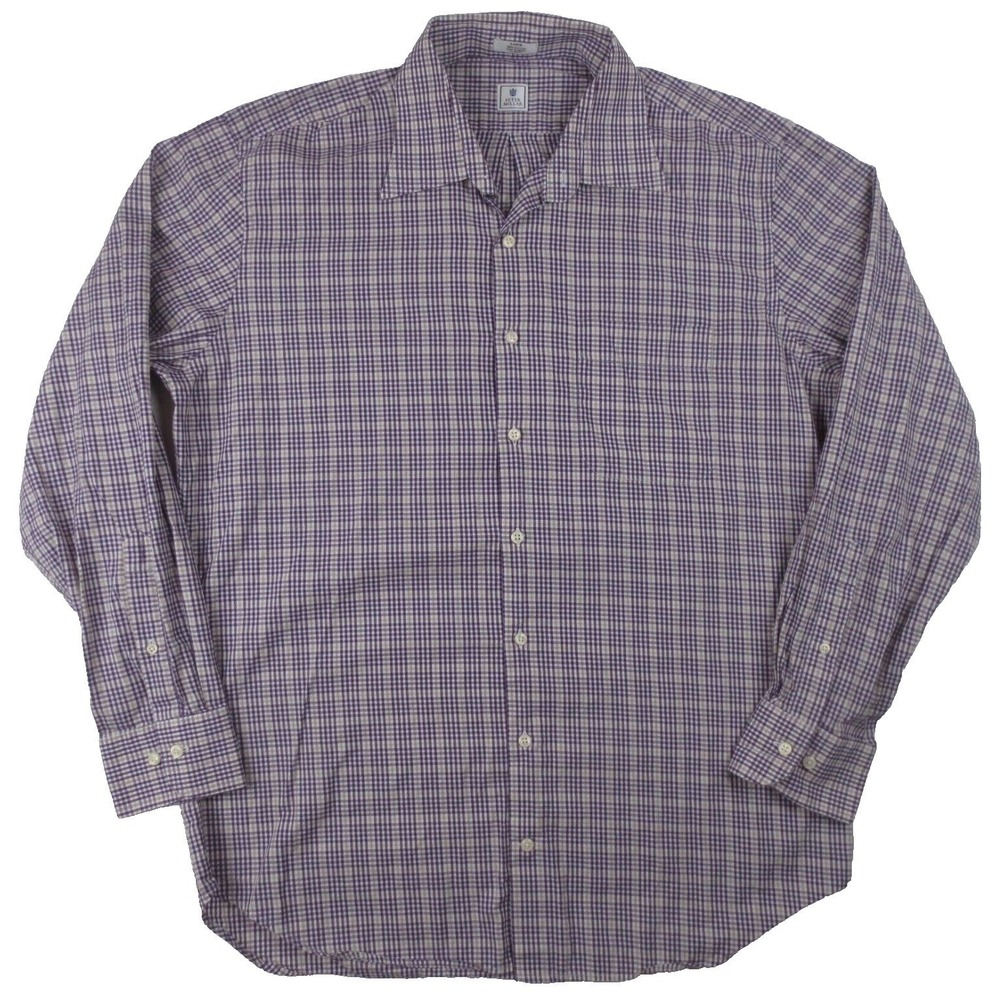 Peter Millar Shirt Mens Large Purple Plaid Long Sleeve Cotton Casual Button Up